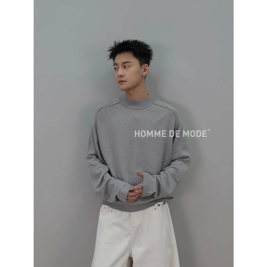 HOMME DE MODE 东丽抗起球工艺 混纺山羊绒细纱线 尊领变针毛衣