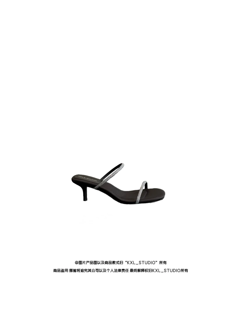 KXL-STUDIO 【KELE精选】巴洛克鎏光黑·暗夜钻闪细跟凉鞋2629-13