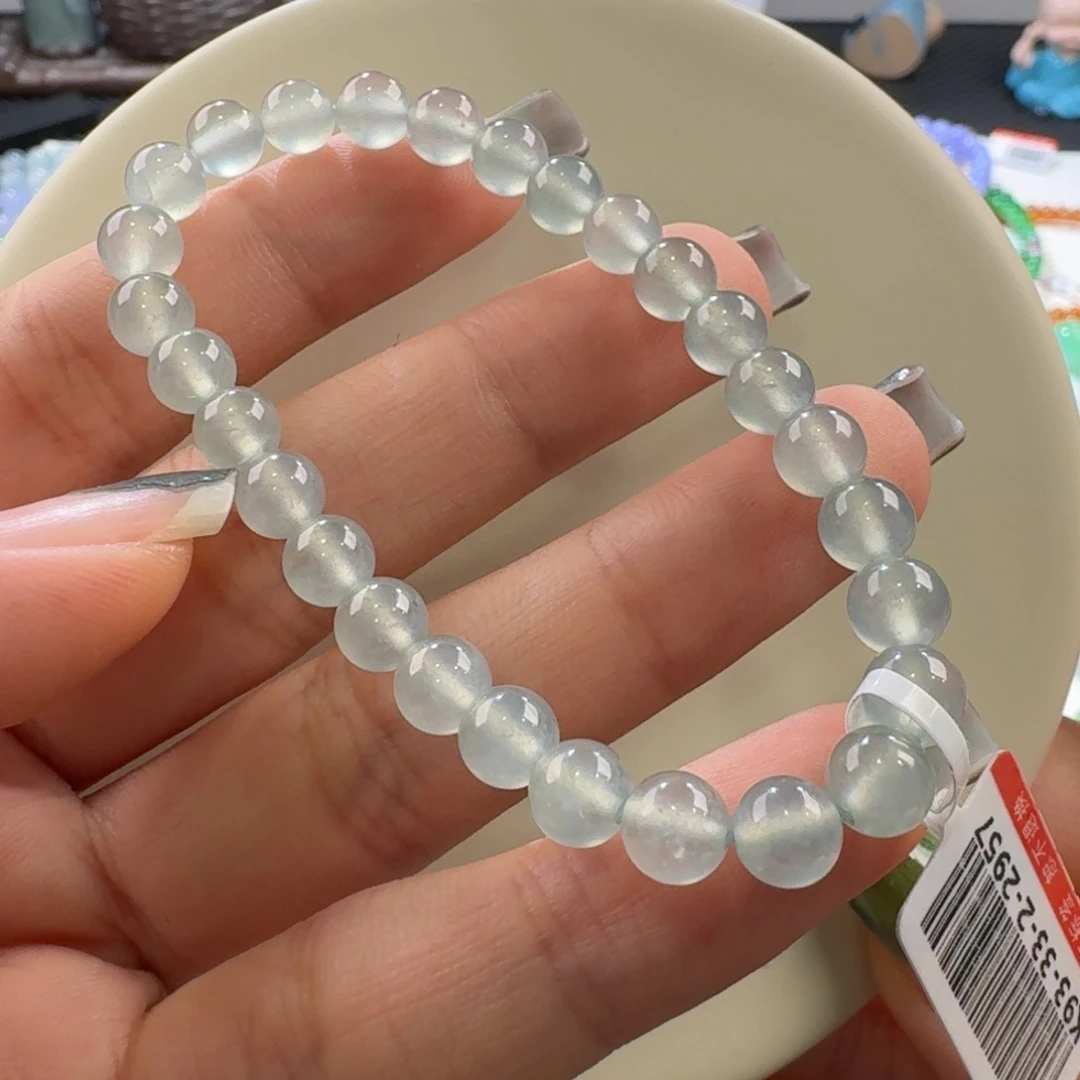 翡翠手链未镶嵌高冰晴钢手串卡6.5 清爽！