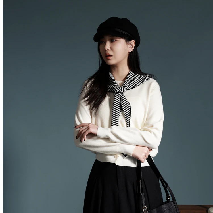 【商场同款新品】西町村屋条纹连帽披肩开衫女春针织衫 XHAA10388