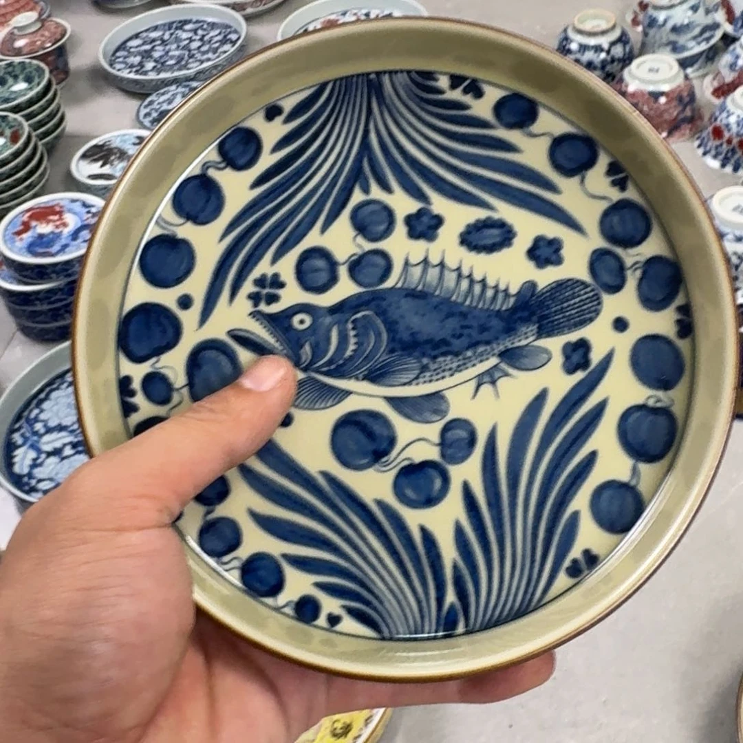 摆件二号釉鱼藻纹大壶承微瑕