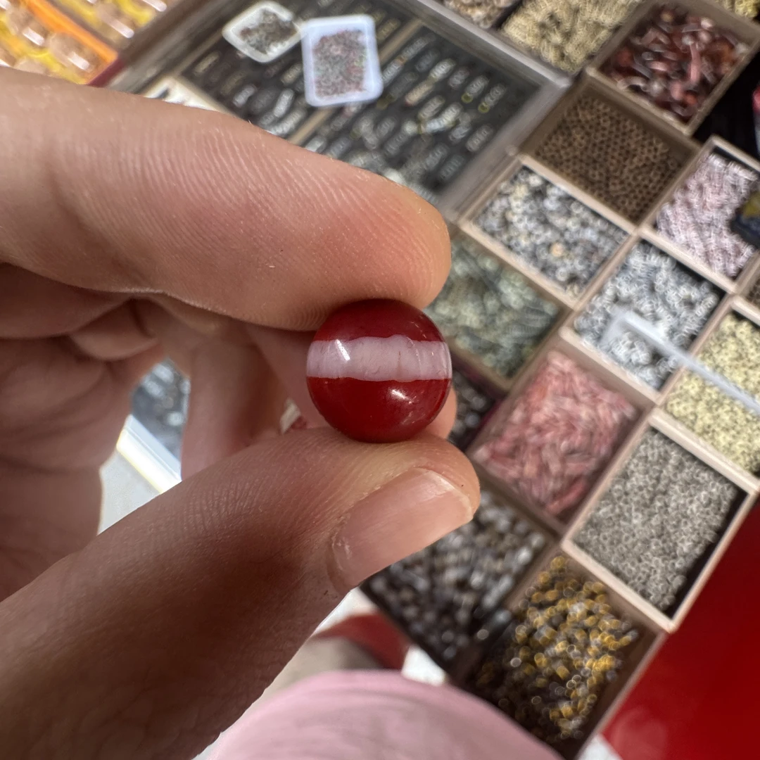 【D6818】天珠“红肉一线”圆珠单颗 11mm 左右文玩配饰做旧不规则