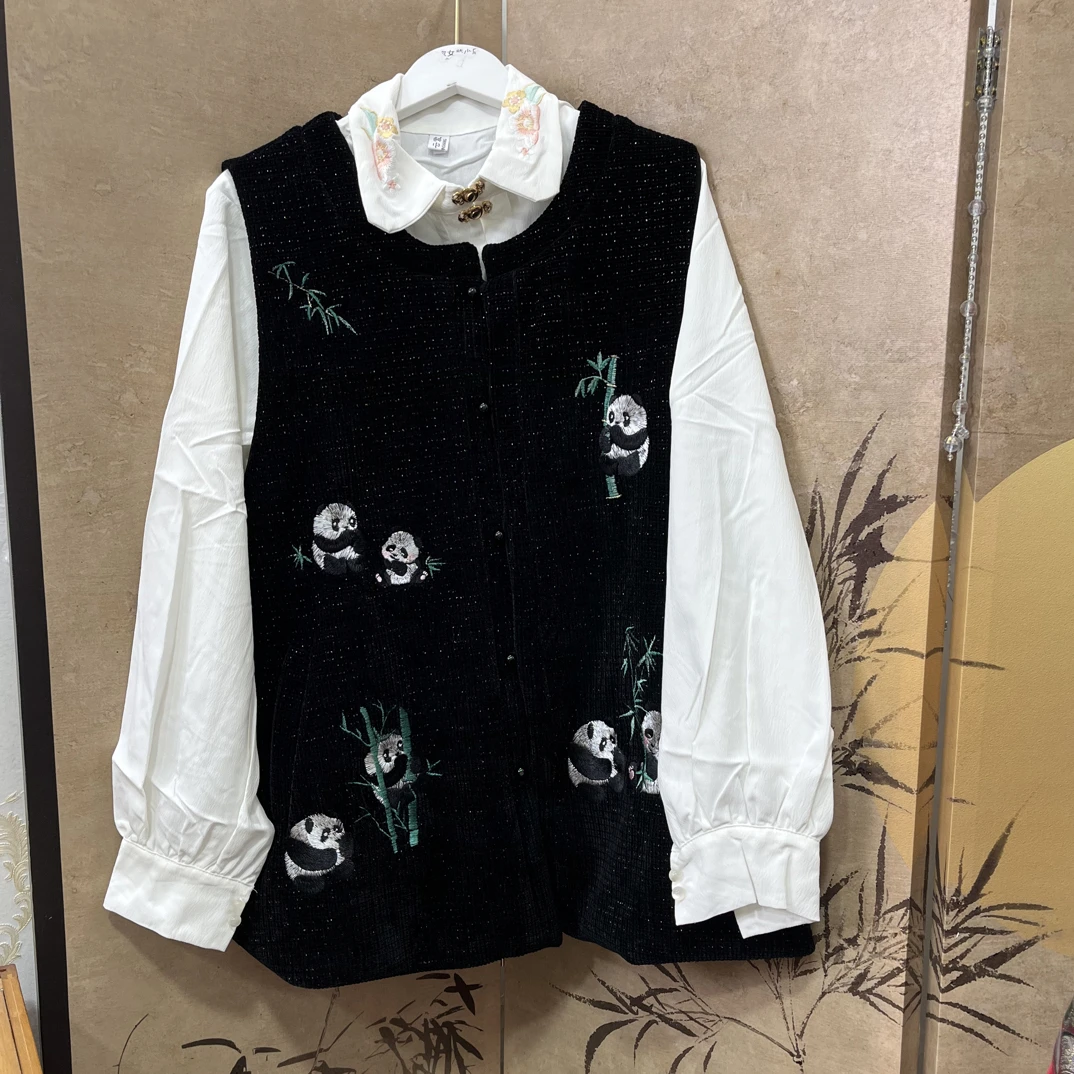 夏末汉服熊猫团子圆领刺绣比甲日常款单品汉服