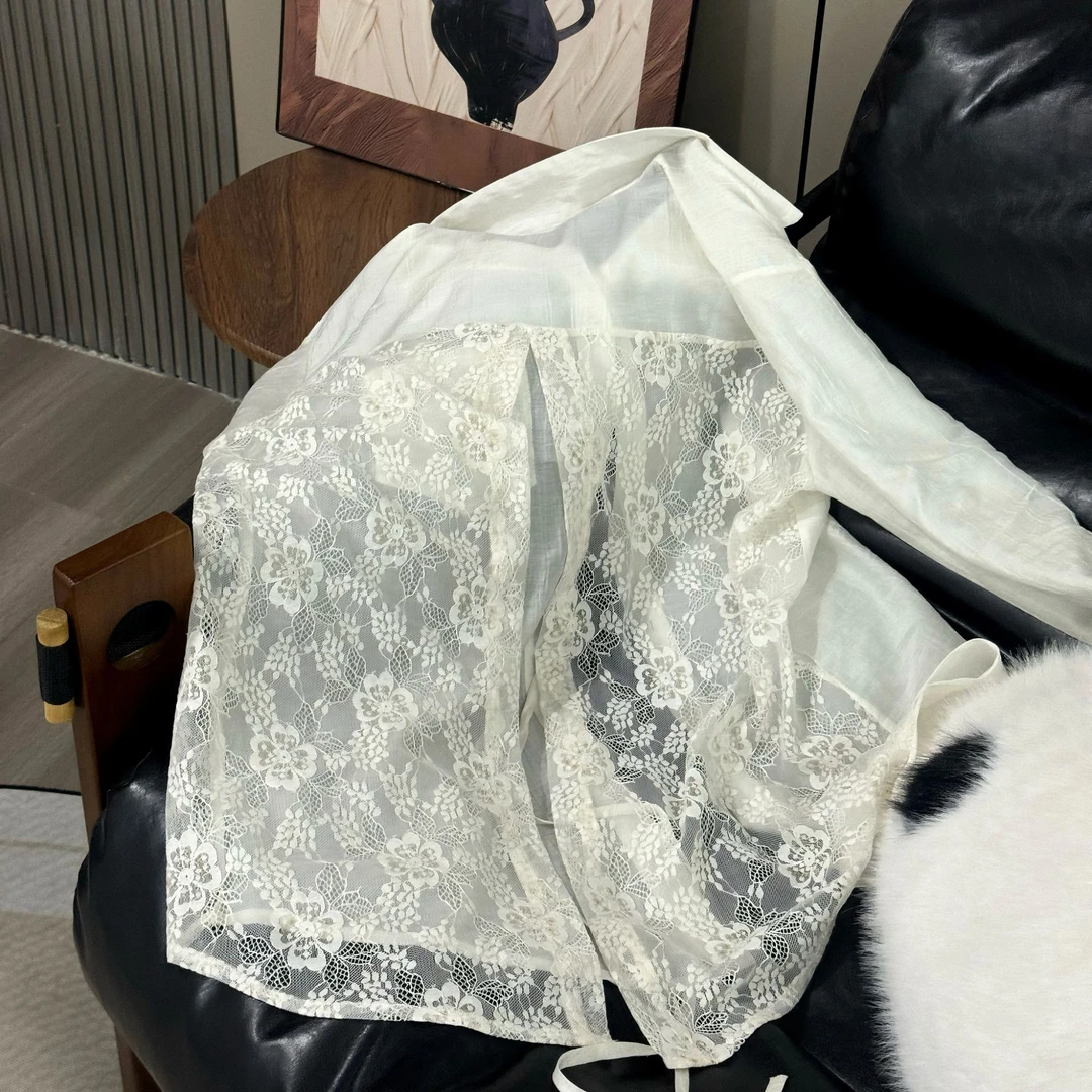 蕾丝长袖防晒衬衫开叉衬衣气质显瘦时尚百搭