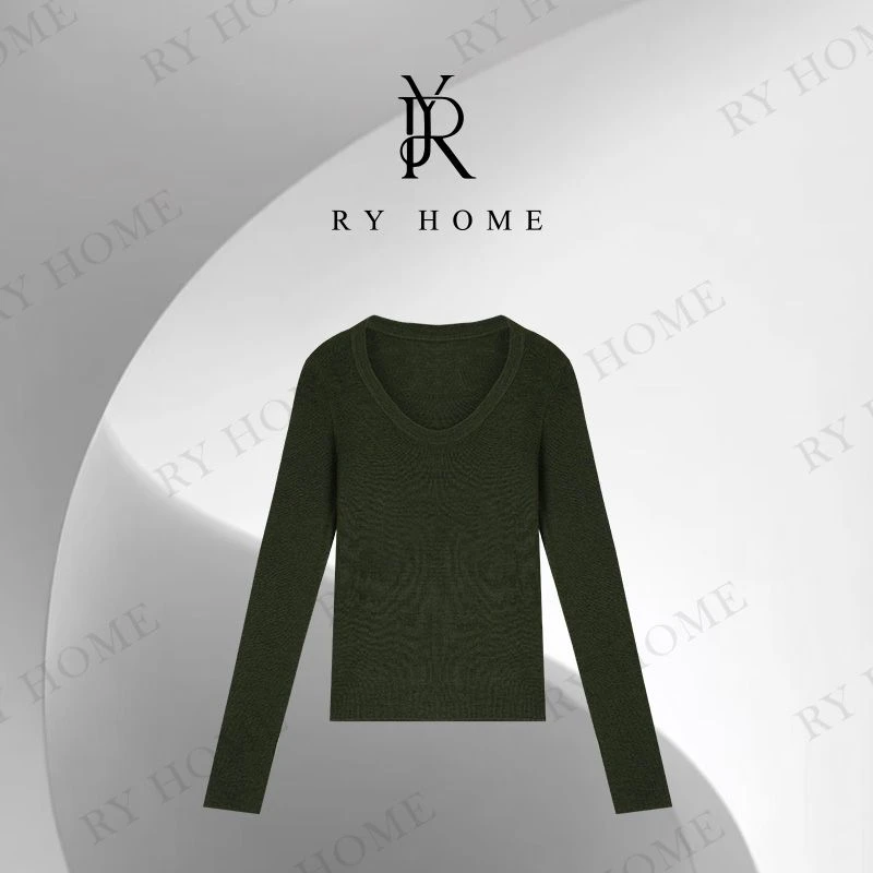 【容雨RYHOME】100%扬子纱简约通勤u领型针织打底衫253M3097