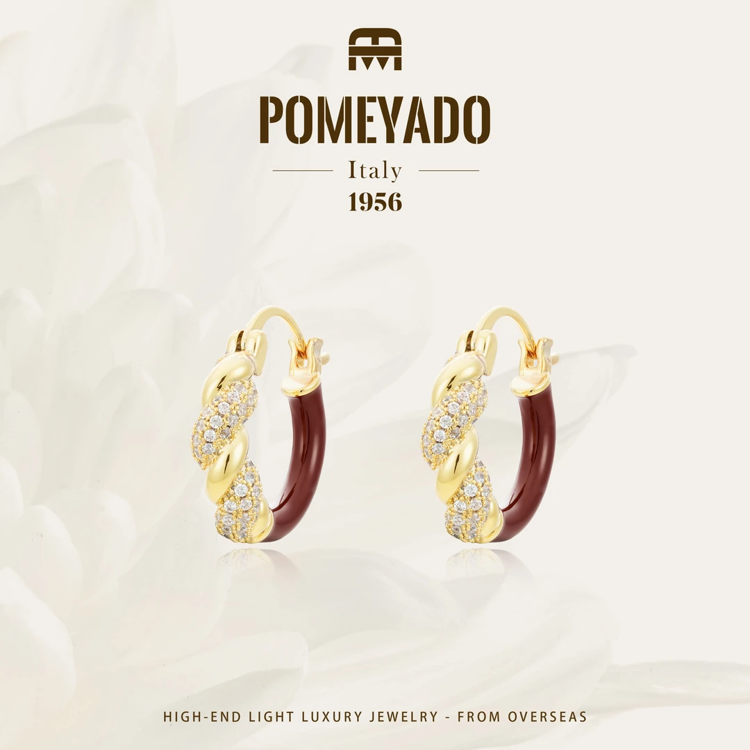 【红酒美人】Pomeyado时尚百搭微镶麻花耳扣F2580