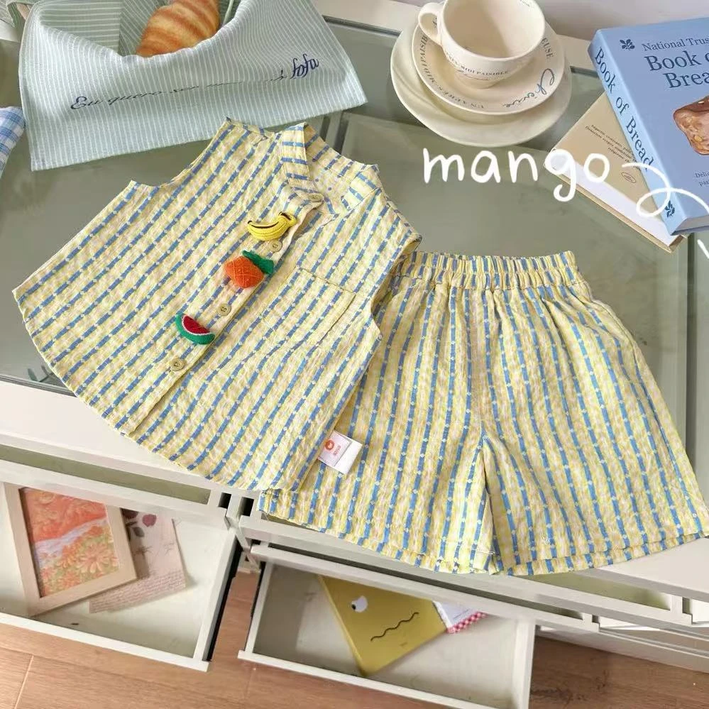 夏季卡通风常规套装夏季卡通动漫条纹时尚黄色套装