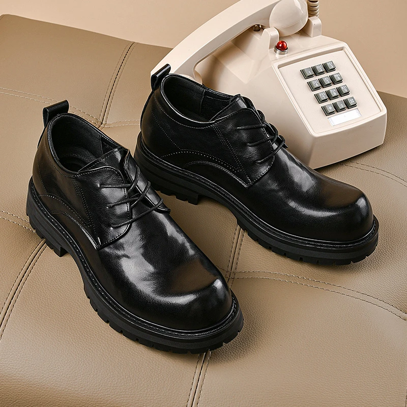 1755内增高8cm大头德比皮鞋男男士休闲商务潮流百搭时尚厚底鞋子