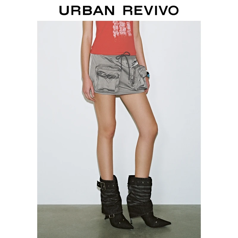 UR2025夏季新款女装休闲工装风立体口袋抽绳半裙UYV550031