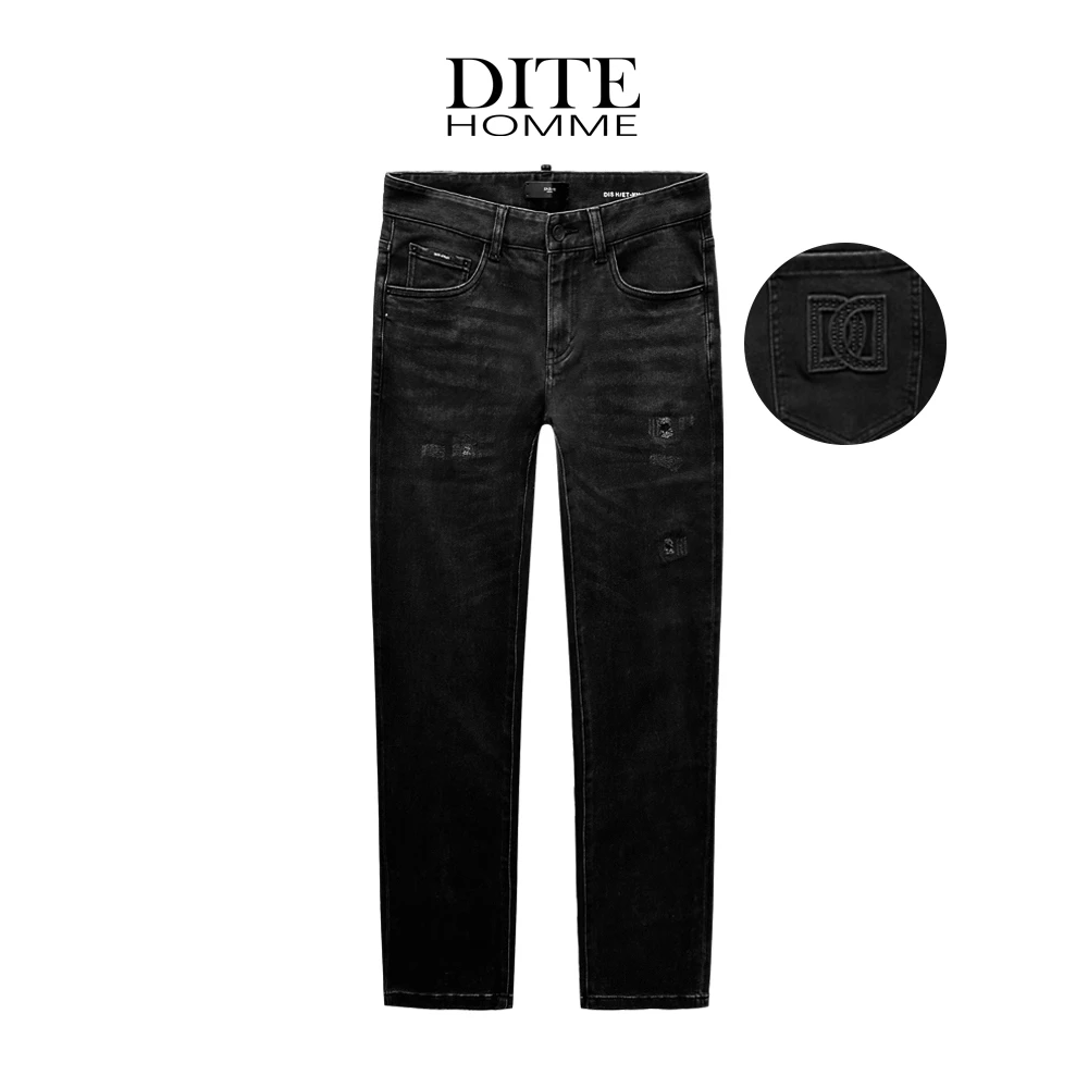 Dite25年秋冬季新款常规班牛仔裤双D刺绣男士破洞水洗