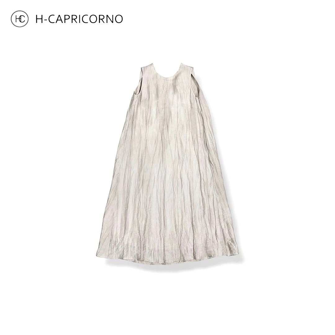 H-CAPRICORNO返璞归真揉纸皱肌理扭结时髦宽松显瘦无袖长裙连衣裙