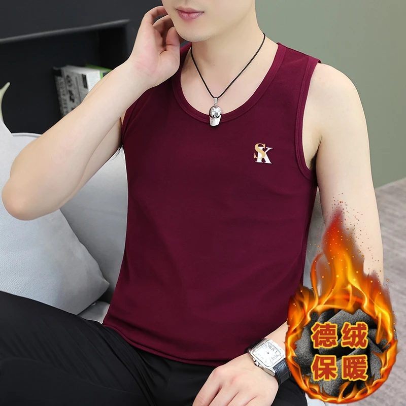 双面德绒保暖背心男士秋冬季加绒加厚吊带打底衫内衣内穿无袖马甲