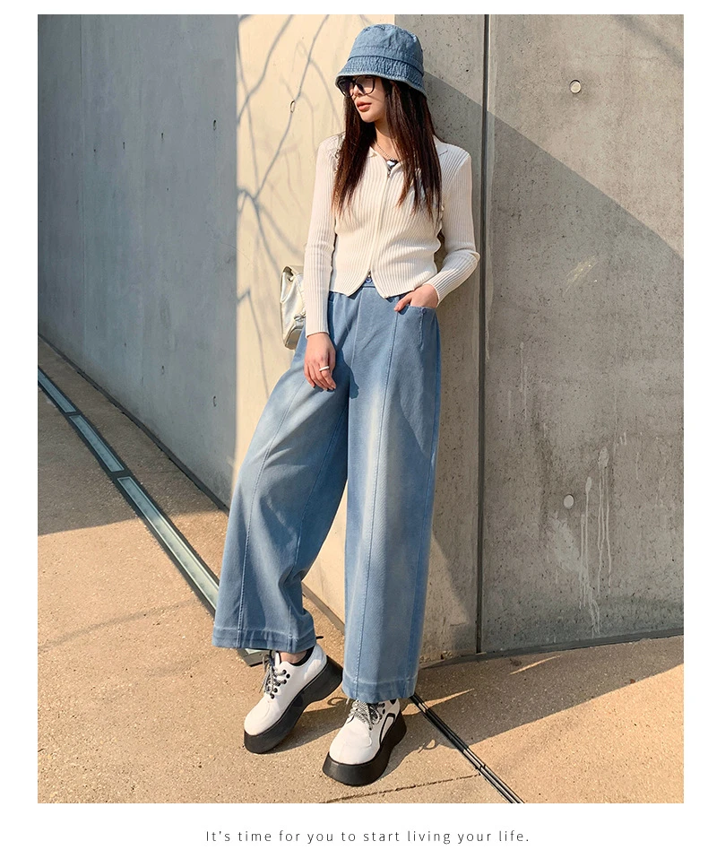 简约通勤磨损瑕疵类型牛仔裤潮流宽松