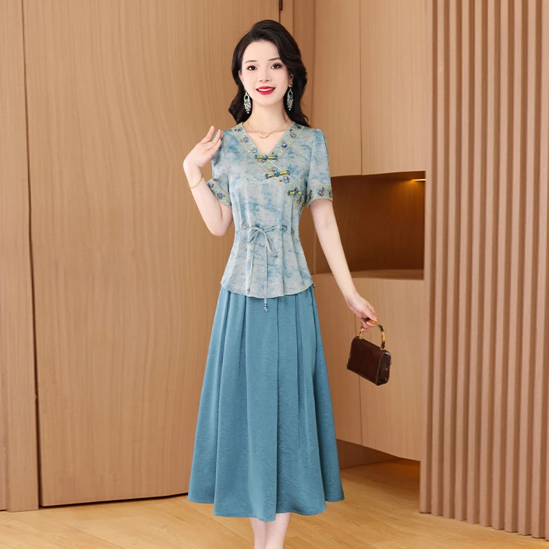 【两件套】26364梦晚夏季贵夫人气质时尚大气休闲修身显瘦套裙-JHY