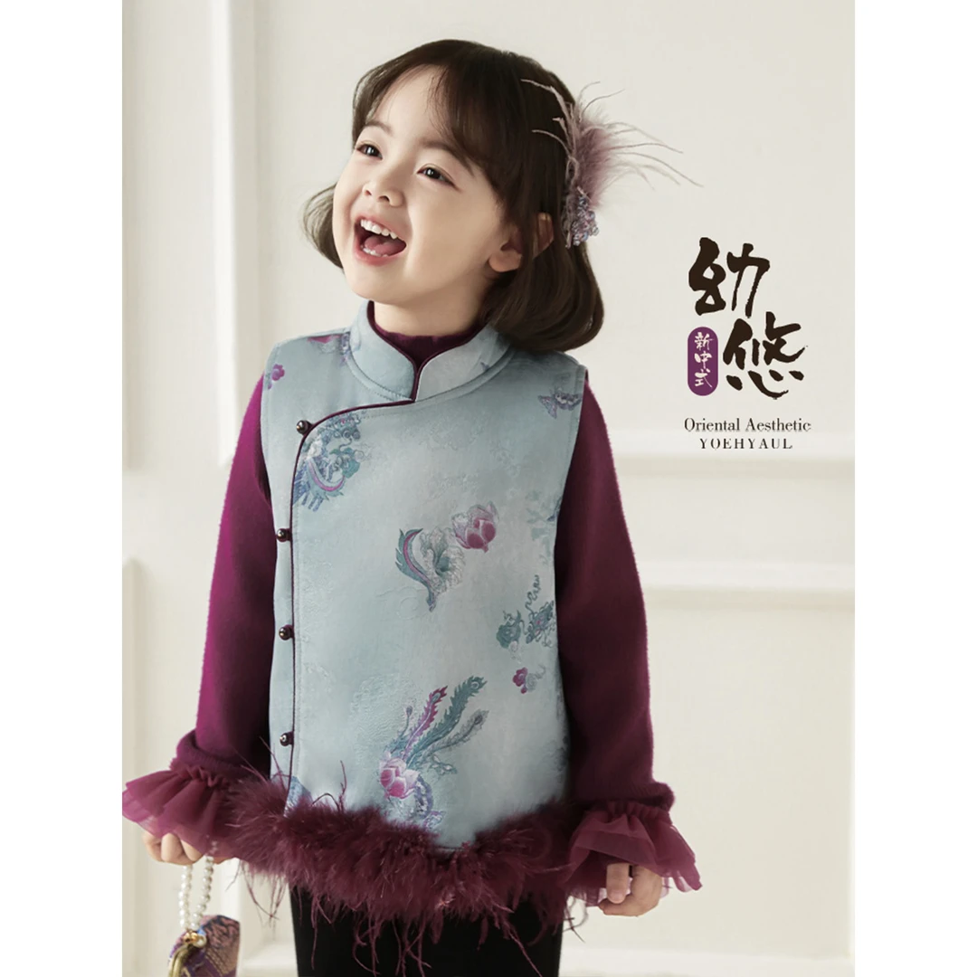 幼悠女童复古中国风棉服马甲外套2025冬季新款古风儿童衣服D4512