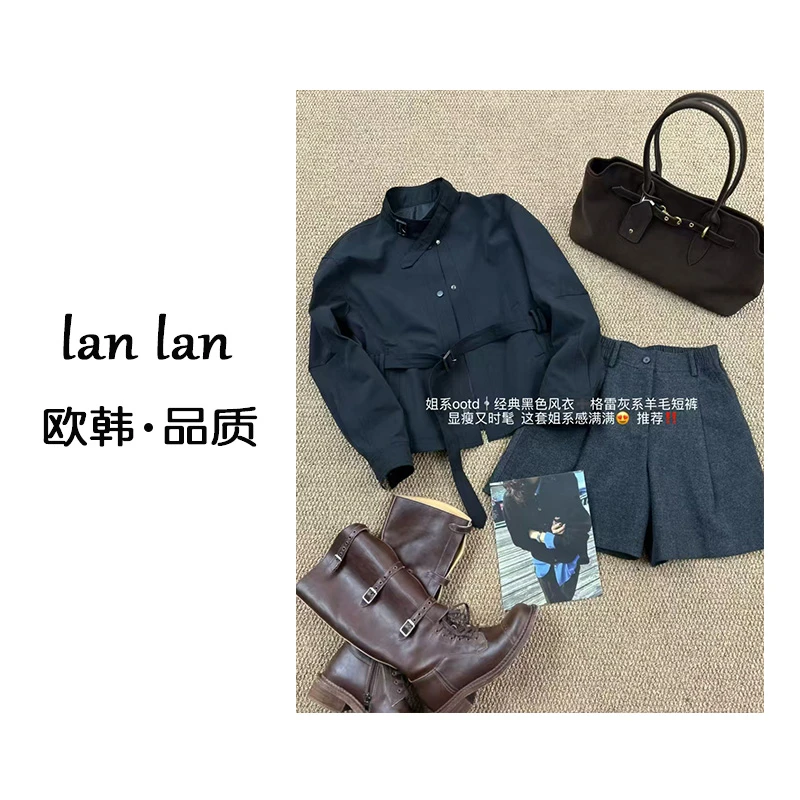 lanlan-早秋上新【格雷系风衣】韩版气质显瘦短款风衣格雷系休闲