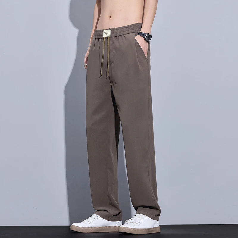 2025夏季新款冰丝阔腿裤男士宽松裤子垂感时尚休闲男装长裤585薄