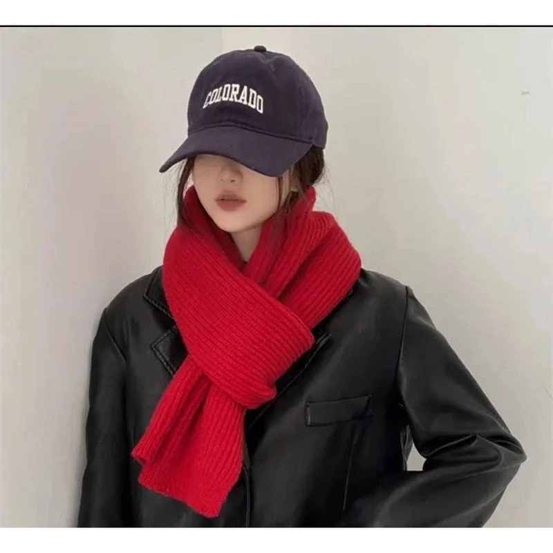 红色围巾女款爆款冬季新款针织围巾女网红款小围脖学生情侣围巾