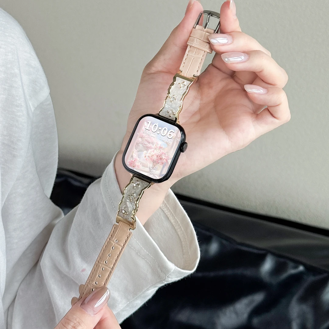 适用苹果手表表带S11鎏金S10金属iwatch弯片applewatch手表9配件8
