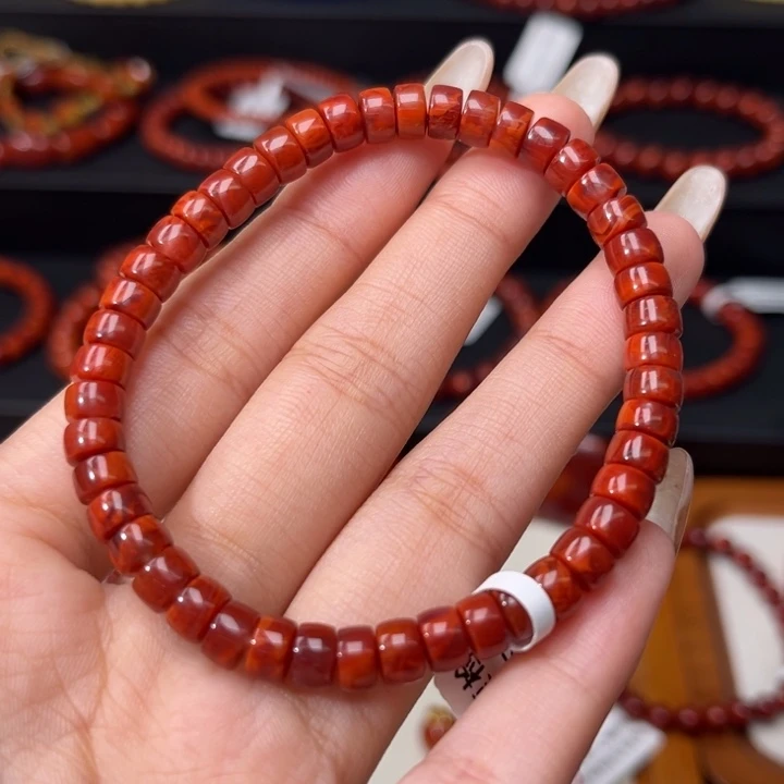 南红玛瑙未镶嵌手链精工直切药片满肉柿子火焰6mm