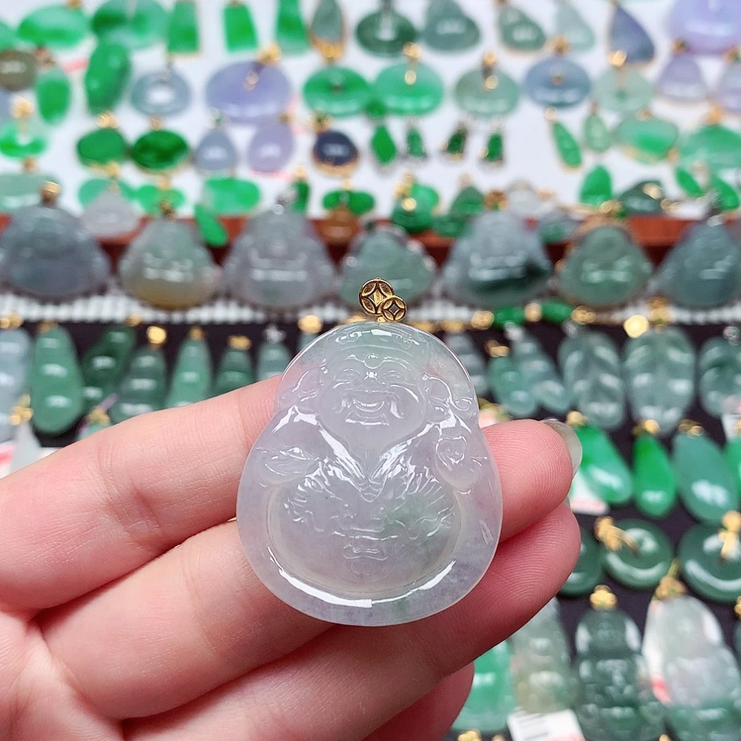 翡翠18K金镶嵌吊坠(不含链)天然翡翠A货