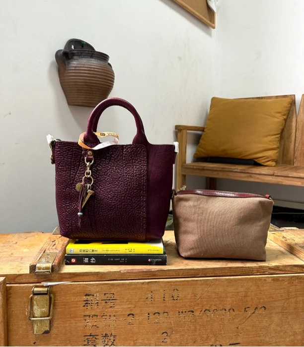 制道重磅牛皮单肩斜挎手提包女士气质小众经典