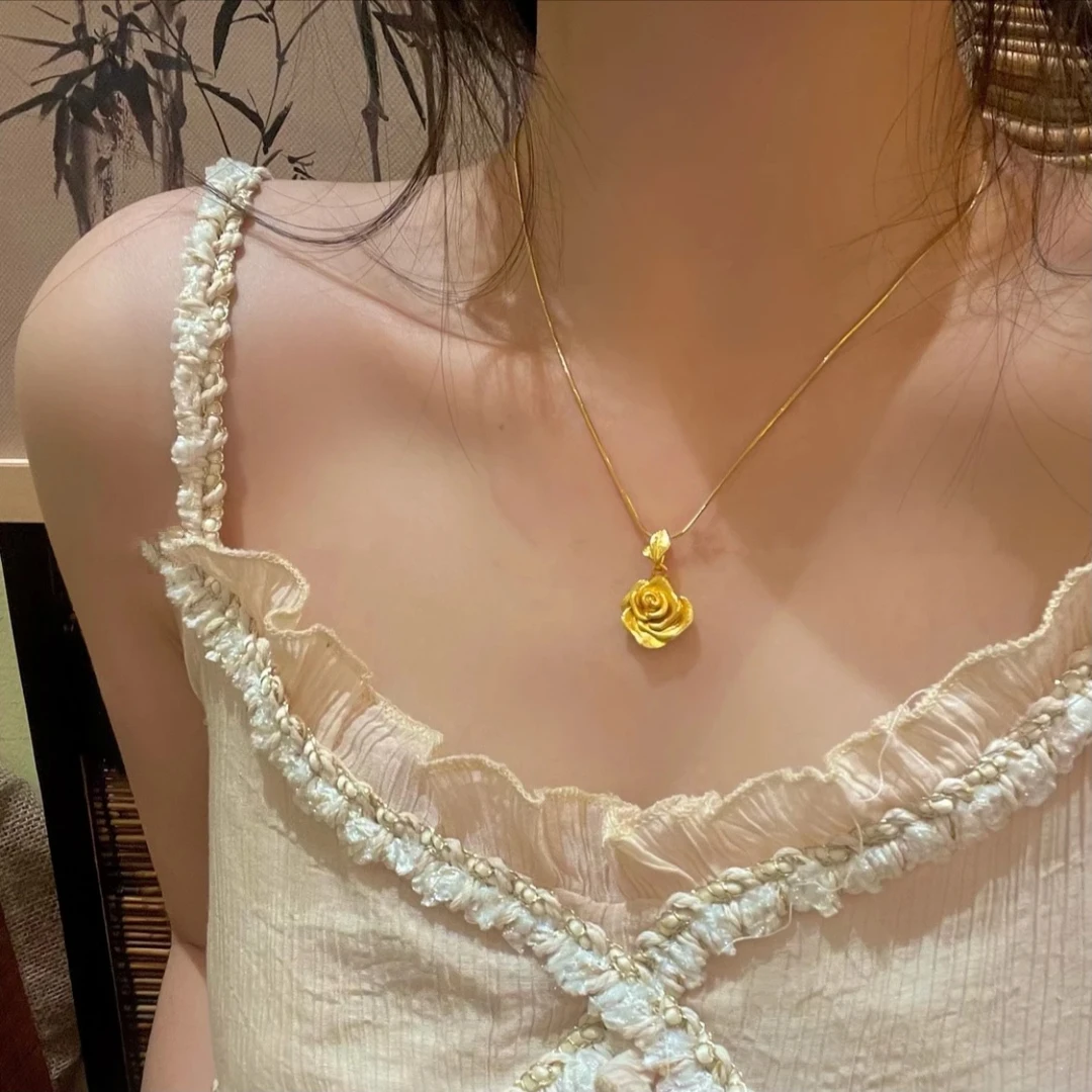 铜合金项链 【复古玫瑰花】镀K金玫瑰花项链爆款轻奢气质百搭古法