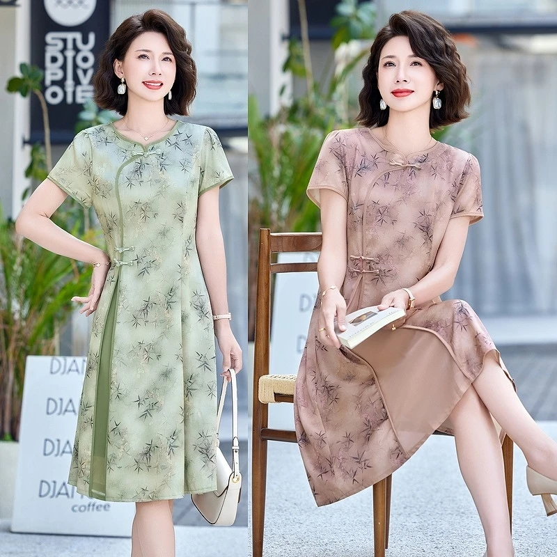 2025夏装新款妈妈装连衣裙气质显瘦中年夏季洋气时尚中长款裙子