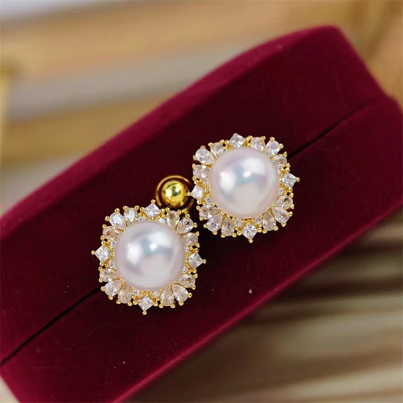 方糖金色珍珠耳钉气质白色轻奢时尚百搭复古经典镶嵌气质白色轻奢