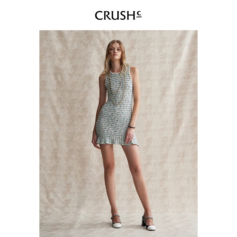 Crush Collection2025年春夏新款多彩连衣裙花呢圆领无袖背心裙