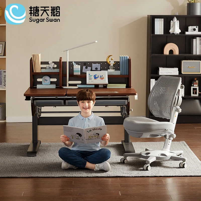 SUGAR SWAN德国儿童学习桌北美黑胡桃木实木书桌学生作业桌家用写