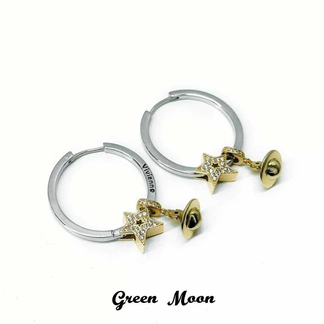 铜合金耳饰 小众个性金色土星耳钉ins甜酷辣妹A100