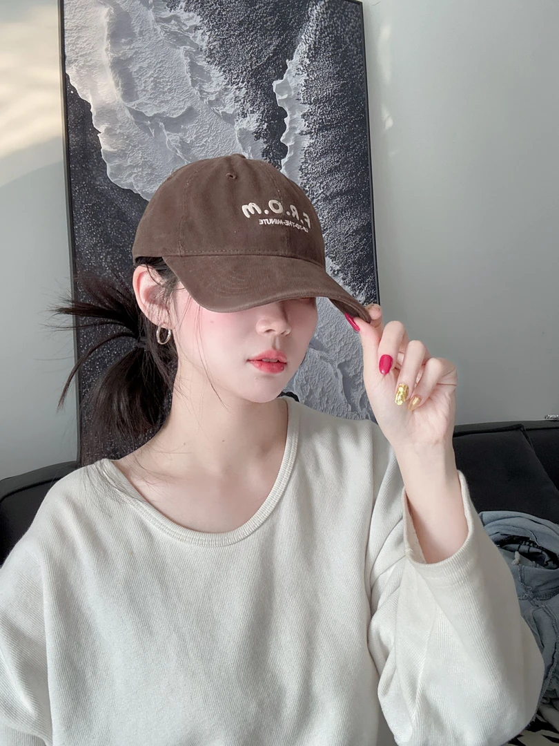 FRom软顶水洗做旧夏季鸭舌帽韩版大头围显脸小帽子女款潮流棒球帽