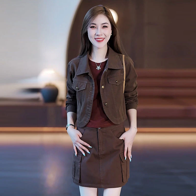时尚牛仔套装裙女2025秋季新款时髦洋气短外套短裙小个子两件套潮