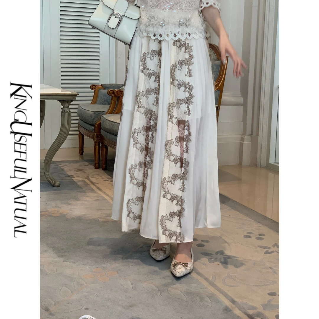 KUN【午夜伦敦】独特花型 缎面特殊工艺花边拼接压褶春夏显瘦半裙