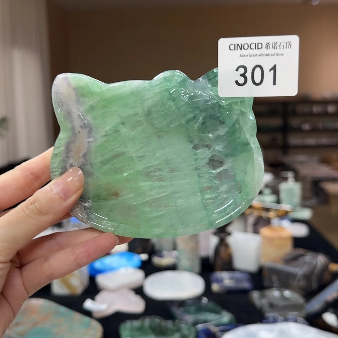 石材301 绿水晶小猫盘 福利