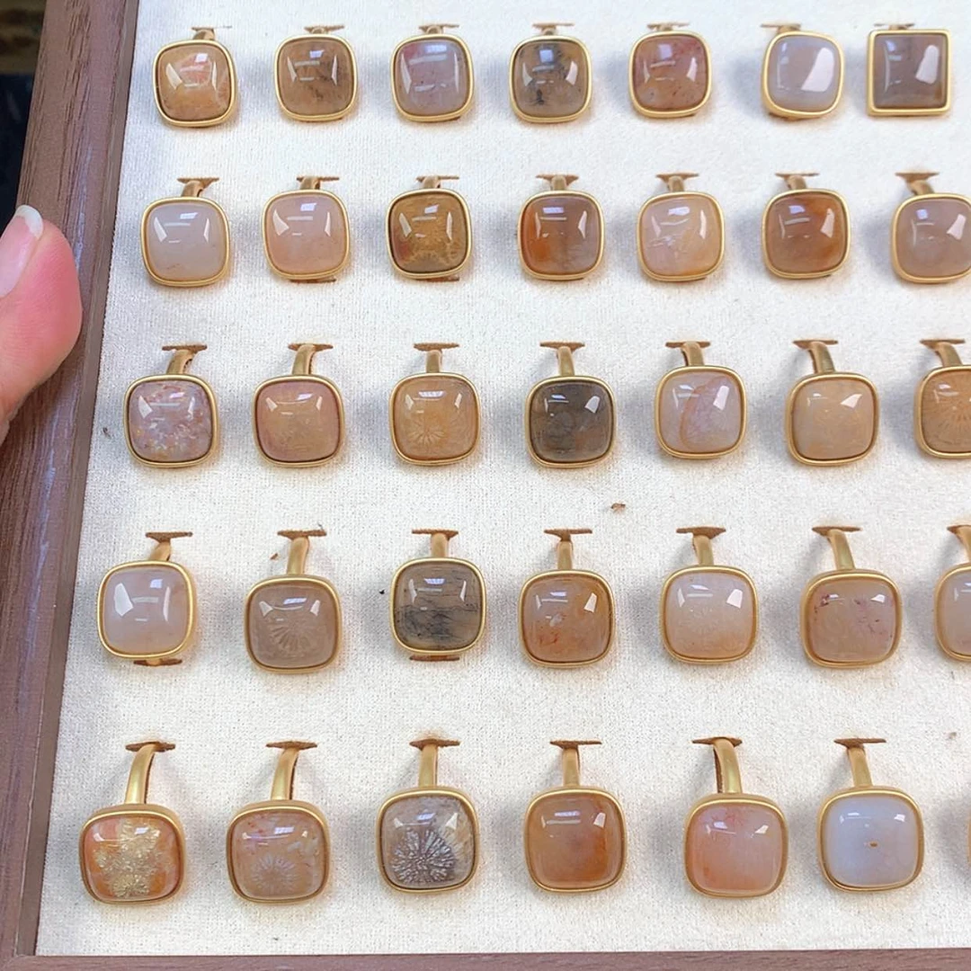 【闪购商品】颈饰银S925镶嵌硅化珊瑚（珊瑚玉）10号戒指88米一个可挑