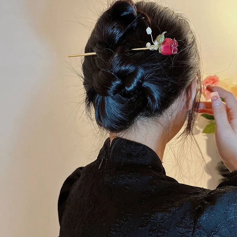 【8650】超仙甜美森系手工制作玫瑰花发簪 少女小众古风