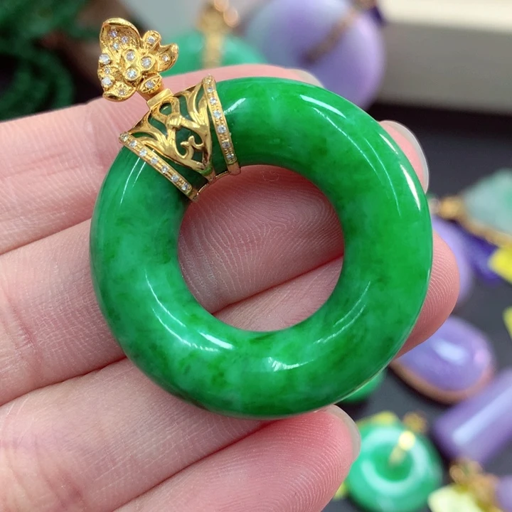 翡翠18K金镶嵌吊坠(不含链)