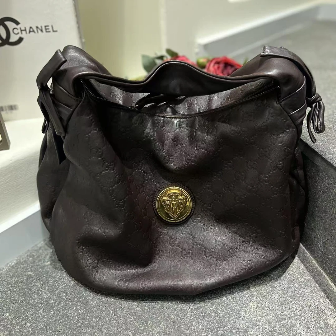95新 GUCCI/古驰 老花压纹托特单肩包二手奢侈品