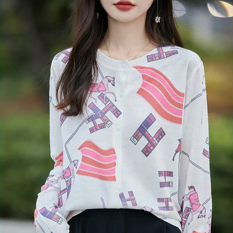 欧货早春夏季精纺羊毛桑蚕丝圆领开衫女2025新款高级感货号CH2464