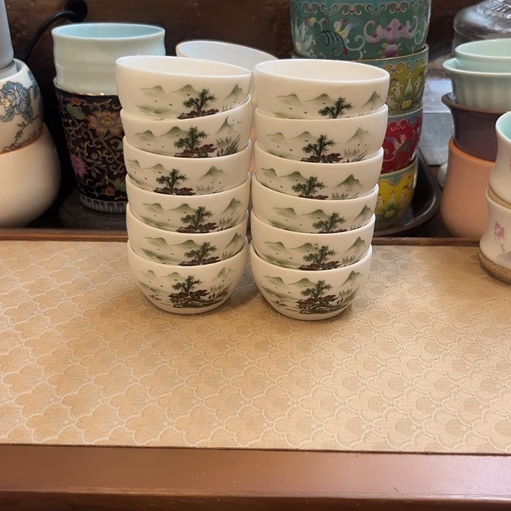 瓷片陶瓷单杯微瑕12个山水人家