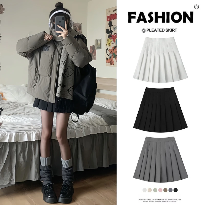 咖色百褶裙女秋冬季短裙高腰显瘦a字防走光jk裙子加厚毛呢半身裙