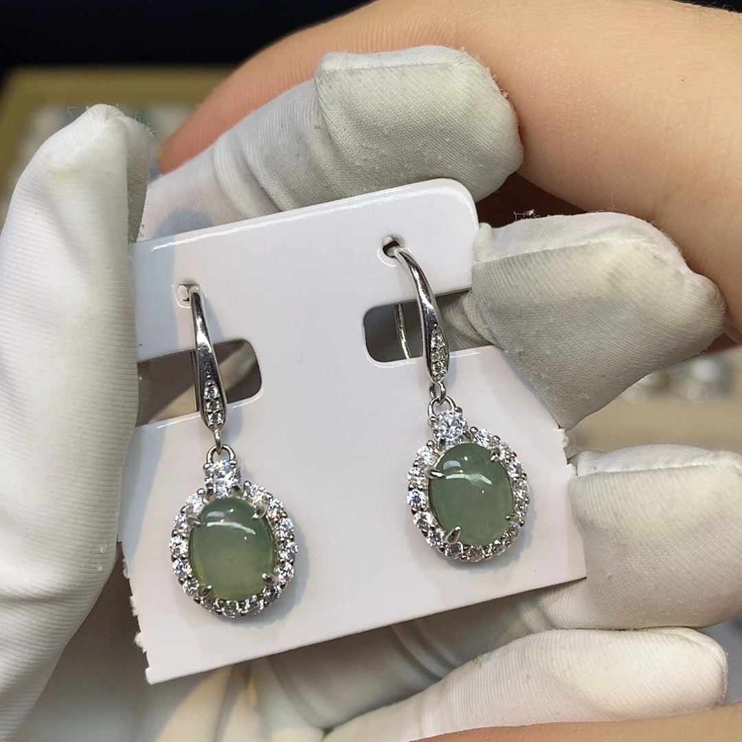 翡翠银S925镶嵌耳饰