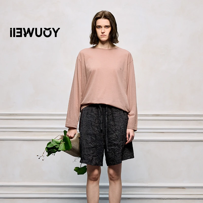 有尾YOUWEI简约系刺绣打底秋冬长袖T恤女士休闲时尚圆领宽松百搭