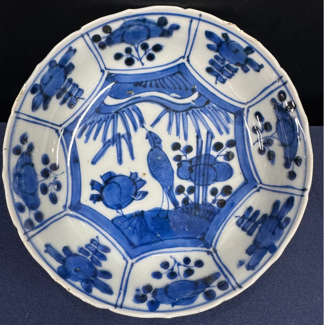 明末 青花花鸟葵口盘XO-0073