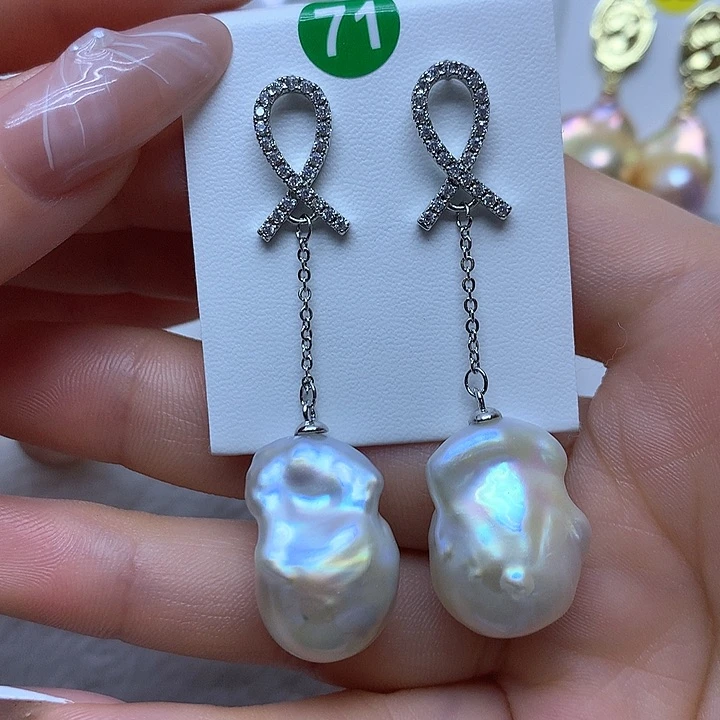 淡水珍珠耳饰银S925镶嵌