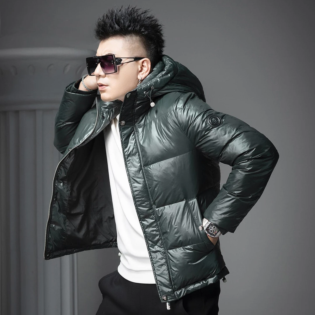 柏雷帕西高端连帽羽绒服男士冬季新款防寒保暖白鸭绒外套面包服潮