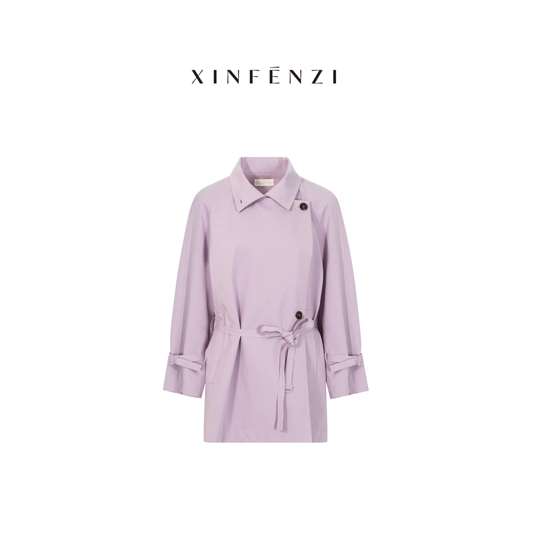【紫喜欢你】XINFENZI 紫色全棉百搭立/翻领中长风衣 FJK36475
