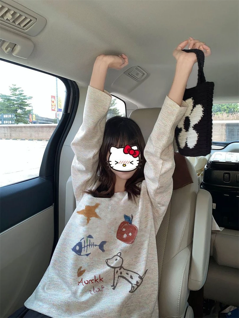 【MAEP】新款圆领打底衫250克彩纱长袖t恤女宽松秋冬ins风外穿上衣